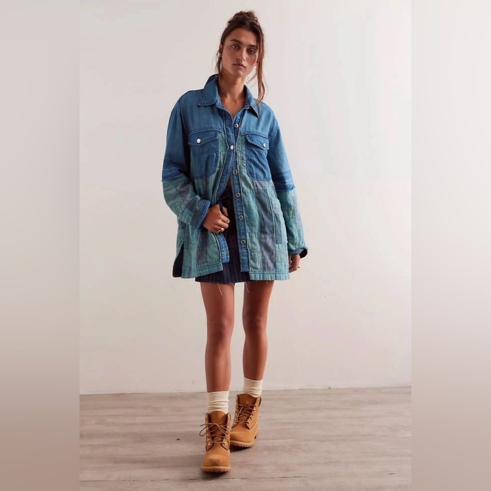 Free People Heritage Quilted Denim Shirt Jacket NWOT - Picture 3 of 8